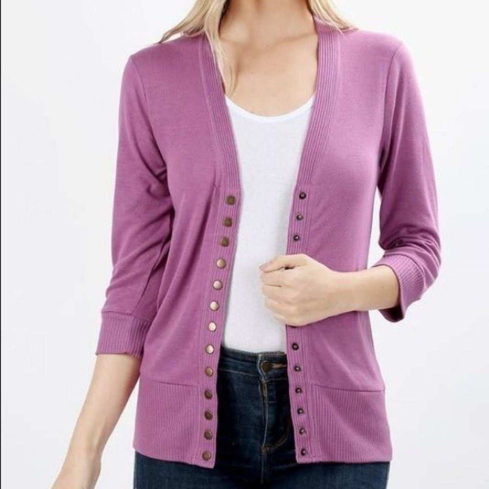 3/4 Sleeve Button Down Cardigan
